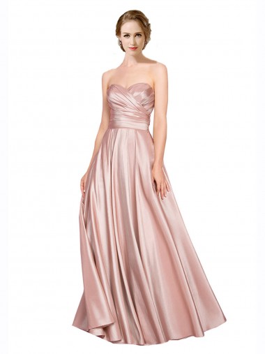Trapèze Sans bretelle Satiné Stretch Longue Formelles Robes demoiselle d'honneur / Robes de soirée / Robes de bal en Gros