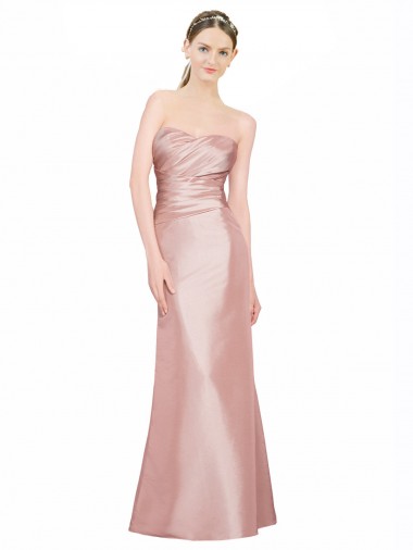 Trapèze Sans bretelle Satiné Stretch Longue Formelles Robes demoiselle d'honneur / Robes de soirée / Robes de bal en Gros