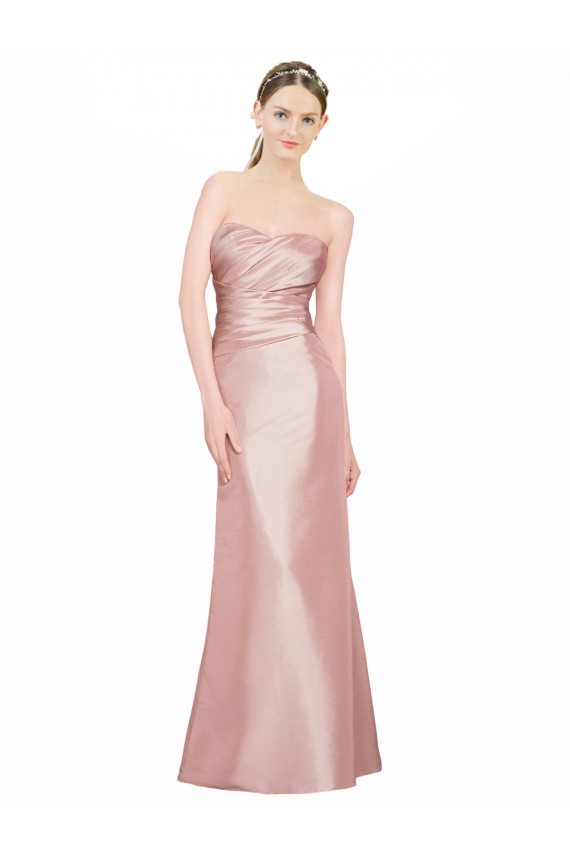 Trapèze Sans bretelle Satiné Stretch Longue Formelles Robes demoiselle d'honneur / Robes de soirée / Robes de bal en Gros