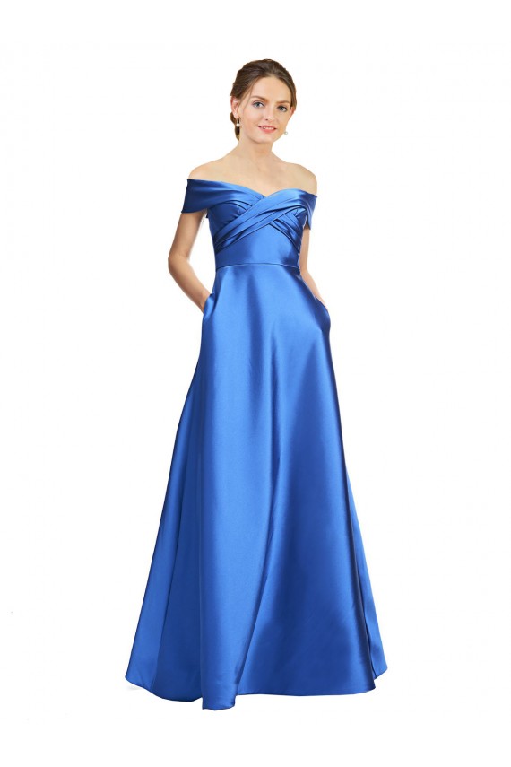 Trapèze Épaule Dénudée Satiné Longue Formelles Robes demoiselle d'honneur / Robes de soirée / Robes de bal en Gros