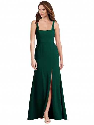 Trompette Col Carré Crêpe Stretch Longue Robes demoiselle d'honneur / Robes de bal en Gros