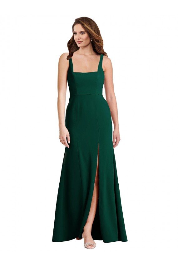Trompette Col Carré Crêpe Stretch Longue Robes demoiselle d'honneur / Robes de bal en Gros