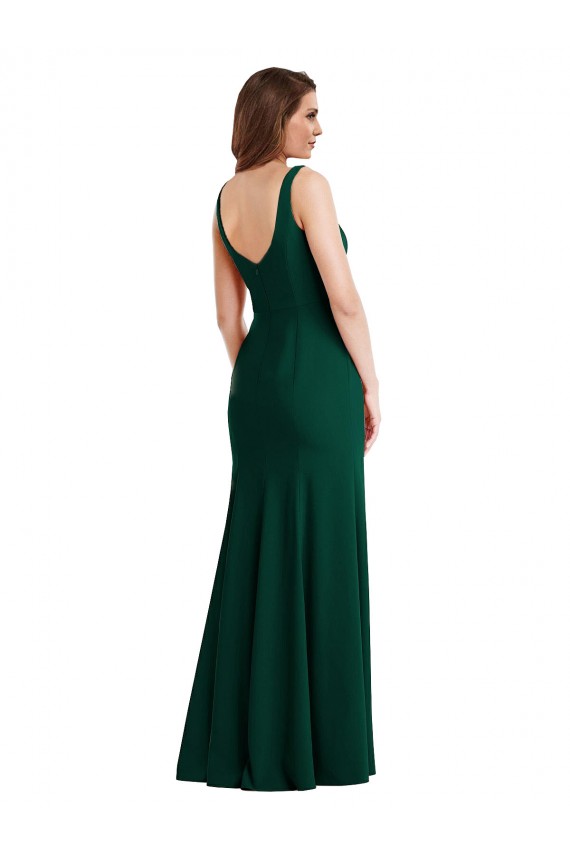 Trompette Col Carré Crêpe Stretch Longue Robes demoiselle d'honneur / Robes de bal en Gros