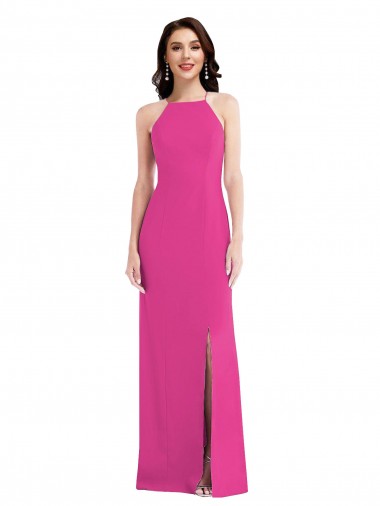Trompette Licou Col Haut Crêpe Stretch Longue Formelles Robes demoiselle d'honneur / Robes de soirée / Robes de bal en Gros