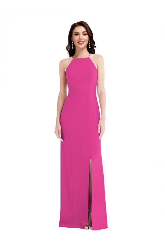 Trompette Licou Col Haut Crêpe Stretch Longue Formelles Robes demoiselle d'honneur / Robes de soirée / Robes de bal en Gros
