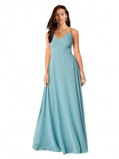 Turquoise Trapèze Col V Mousseline Longue Robes demoiselle d'honneur en Gros