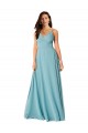 Turquoise Trapèze Col V Mousseline Longue Robes demoiselle d'honneur en Gros