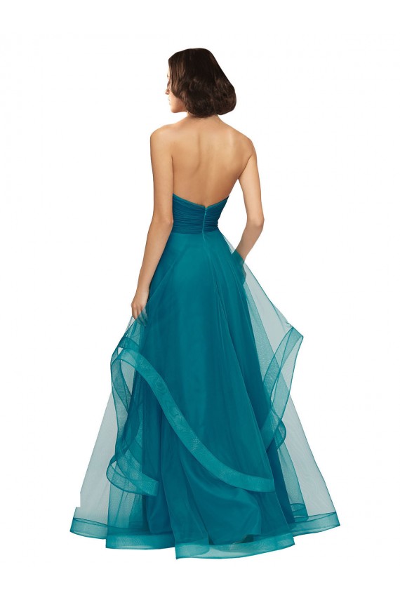 Turquoise Trapèze Sans bretelle Tulle Longue Robes demoiselle d'honneur en Gros