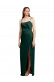 Vert Chasseur Colonne Bretelles spaghetti Col Carré Satiné Stretch Longue Formelles Robes demoiselle d'honneur / Robes de soirée / Robes de bal en Gros