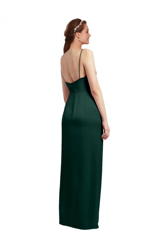 Vert Chasseur Colonne Bretelles spaghetti Col Carré Satiné Stretch Longue Formelles Robes demoiselle d'honneur / Robes de soirée / Robes de bal en Gros