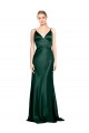 Vert Chasseur Fourreau Bretelles spaghetti Col V Satiné Stretch Longue Formelles Robes demoiselle d'honneur / Robes de soirée / Robes de bal en Gros