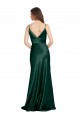 Vert Chasseur Fourreau Bretelles spaghetti Col V Satiné Stretch Longue Formelles Robes demoiselle d'honneur / Robes de soirée / Robes de bal en Gros