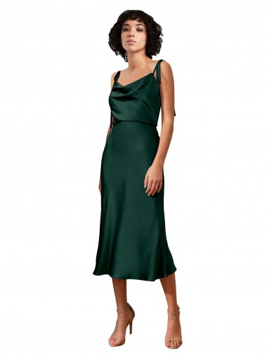 Vert Chasseur Fourreau midi Satiné Stretch Courte Robes demoiselle d'honneur / Robes de soirée / Robes de cocktail en Gros