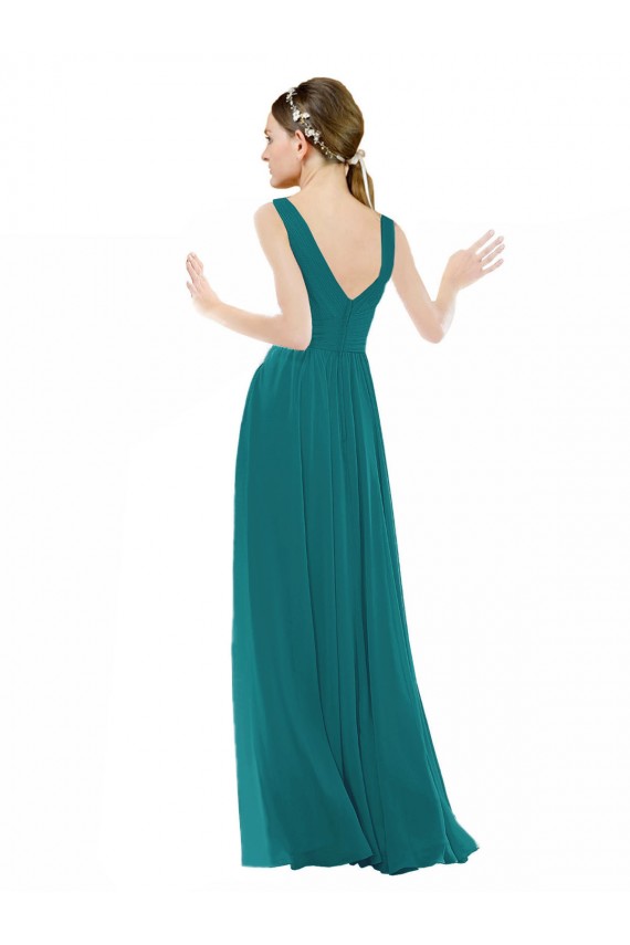 Vert Chasseur Trapèze Col V Mousseline Longue Robes demoiselle d'honneur en Gros