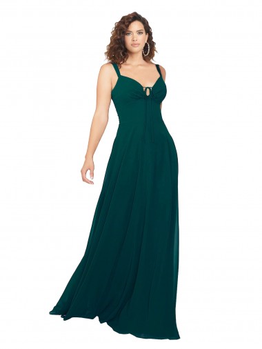 Vert Chasseur Trapèze Col V Mousseline Longue Robes demoiselle d'honneur en Gros