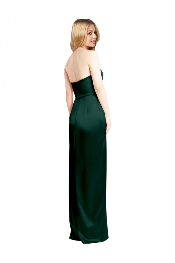 Vert Chasseur Trapèze Scoop Sans bretelle Satiné Stretch Longue Formelles Robes demoiselle d'honneur / Robes de soirée / Robes de bal en Gros