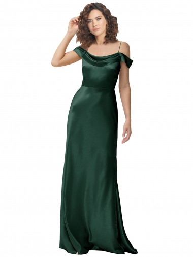 Vert Chasseur Trapèze Épaule Dénudée Bretelles spaghetti Satiné Stretch Longue Formelles Robes demoiselle d'honneur / Robes de soirée / Robes de bal en Gros