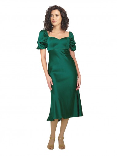 Vert Chasseur Trapèze midi Satiné Soyeux Courte Robes demoiselle d'honneur / Robes de soirée / Robes de bal en Gros