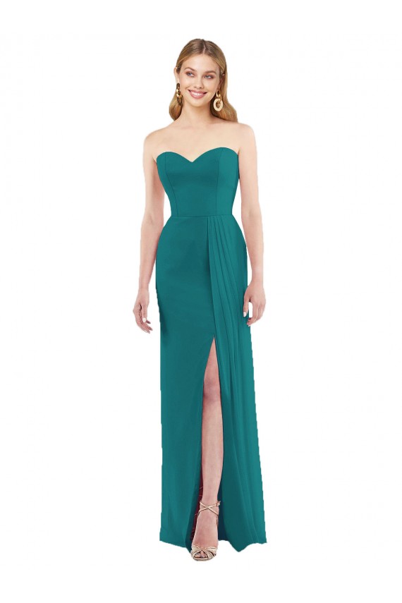 Vert Chasseur Trompette Sans bretelle Mousseline Longue Robes demoiselle d'honneur en Gros