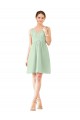 Vert Sauge Trapèze Col V Mousseline Courte Robes demoiselle d'honneur / Robes de cocktail en Gros
