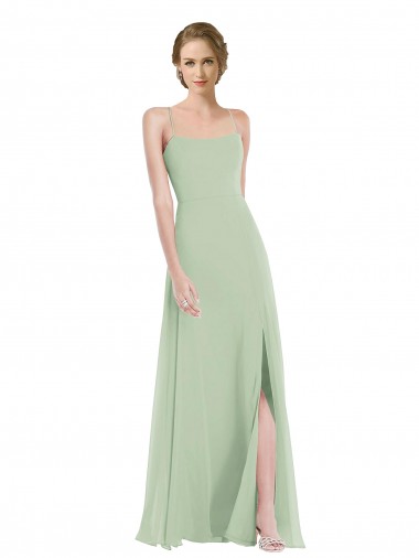 Vert Sauge Trapèze Scoop Mousseline Longue Robes demoiselle d'honneur en Gros