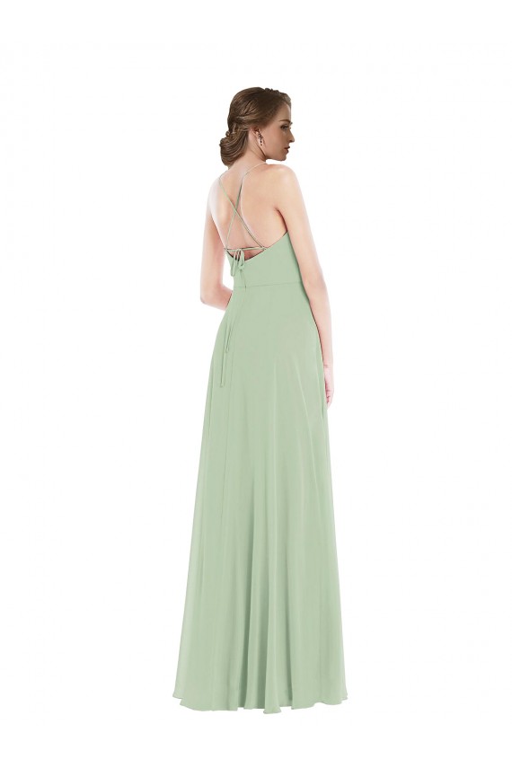 Vert Sauge Trapèze Scoop Mousseline Longue Robes demoiselle d'honneur en Gros
