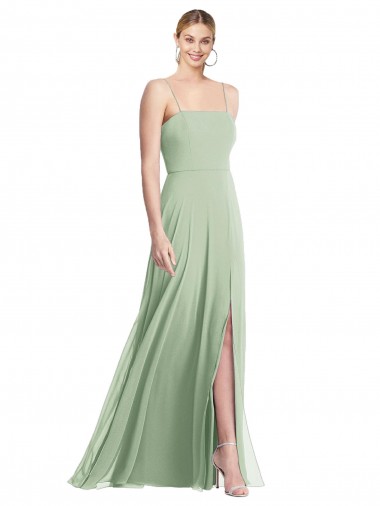 Vert Sauge Trompette Bretelles spaghetti Col Carré Mousseline Longue Formelles Robes demoiselle d'honneur / Robes de soirée en Gros