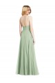 Vert Sauge Trompette Bretelles spaghetti Col Carré Mousseline Longue Formelles Robes demoiselle d'honneur / Robes de soirée en Gros