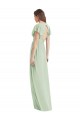 Vert Sauge Trompette Col V Mousseline Longue Robes demoiselle d'honneur en Gros