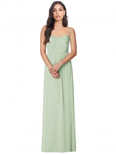 Vert Sauge Trompette Sans bretelle Mousseline Longue Robes demoiselle d'honneur en Gros