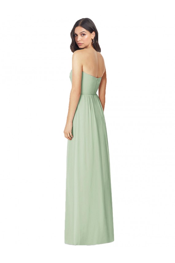 Vert Sauge Trompette Sans bretelle Mousseline Longue Robes demoiselle d'honneur en Gros