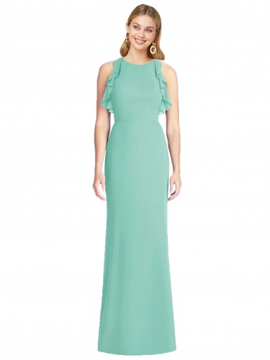 Vert de jade Sirène Col bijou Mousseline Longue Robes demoiselle d'honneur en Gros