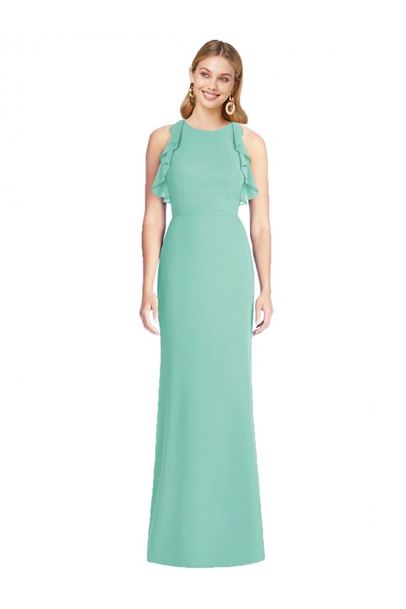 Vert de jade Sirène Col bijou Mousseline Longue Robes demoiselle d'honneur en Gros