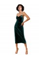 Vert foncé Fourreau Bretelles spaghetti midi Velours Stretch Courte Robes demoiselle d'honneur / Robes de soirée / Robes de cocktail en Gros