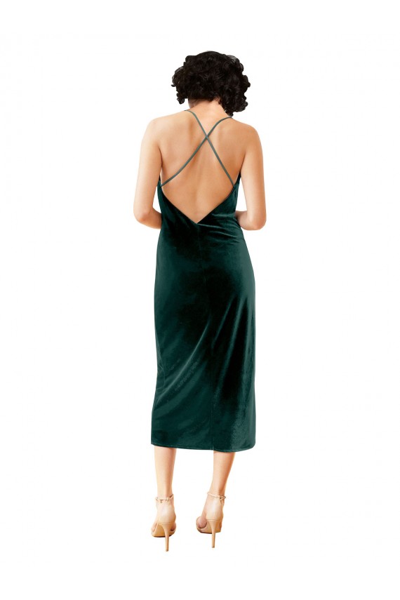 Vert foncé Fourreau Bretelles spaghetti midi Velours Stretch Courte Robes demoiselle d'honneur / Robes de soirée / Robes de cocktail en Gros