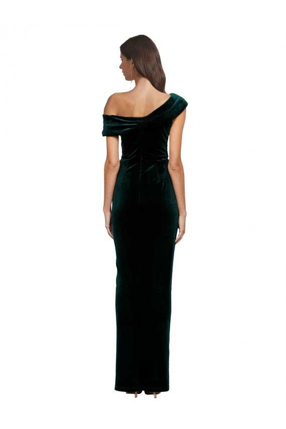 Vert foncé Fourreau Épaule Dénudée Velours Stretch Longue Asymétrique Formelles Robes demoiselle d'honneur / Robes de soirée / Robes de bal en Gros