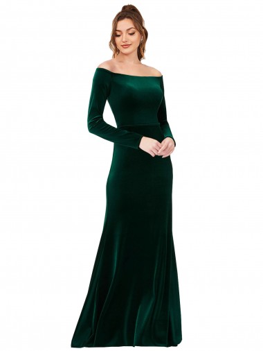 Vert foncé Fourreau Épaule Dénudée Velours Stretch Longue Formelles Robes demoiselle d'honneur / Robes de soirée / Robes de bal en Gros