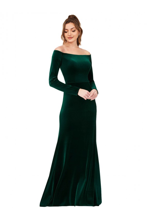 Vert foncé Fourreau Épaule Dénudée Velours Stretch Longue Formelles Robes demoiselle d'honneur / Robes de soirée / Robes de bal en Gros