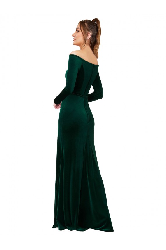 Vert foncé Fourreau Épaule Dénudée Velours Stretch Longue Formelles Robes demoiselle d'honneur / Robes de soirée / Robes de bal en Gros