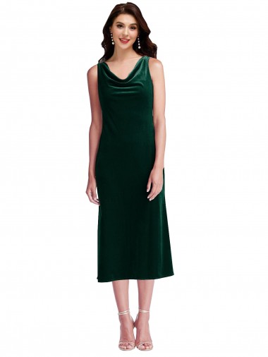 Vert foncé Fourreau midi Velours Stretch Courte Robes demoiselle d'honneur / Robes de bal / Robes de cocktail en Gros