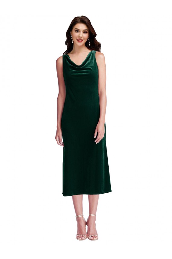 Vert foncé Fourreau midi Velours Stretch Courte Robes demoiselle d'honneur / Robes de bal / Robes de cocktail en Gros