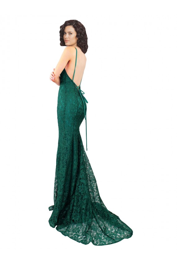 Vert foncé Sirène Col V Dentelle Longue Robes demoiselle d'honneur / Robes de bal en Gros