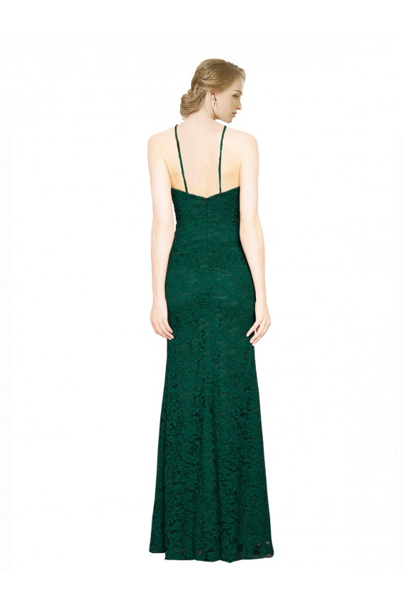Vert foncé Sirène Licou Col Haut Dentelle Longue Robes demoiselle d'honneur / Robes de bal en Gros