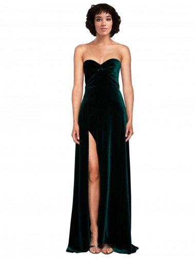 Vert foncé Trapèze Balayage train Velours Stretch Longue Robes demoiselle d'honneur / Robes de bal en Gros
