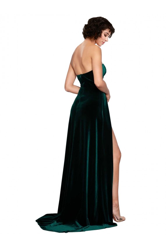 Vert foncé Trapèze Balayage train Velours Stretch Longue Robes demoiselle d'honneur / Robes de bal en Gros