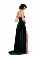 Vert foncé Trapèze Balayage train Velours Stretch Longue Robes demoiselle d'honneur / Robes de bal en Gros