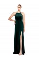 Vert foncé Trapèze Bretelles spaghetti Col bijou Velours Stretch Longue Robes demoiselle d'honneur / Robes de bal en Gros