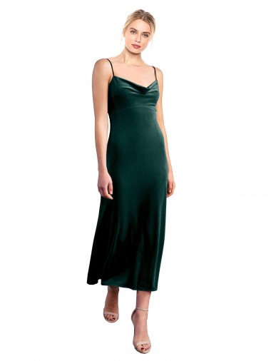 Vert foncé Trapèze Bretelles spaghetti midi Velours Stretch Courte Robes demoiselle d'honneur / Robes de bal / Robes de cocktail en Gros