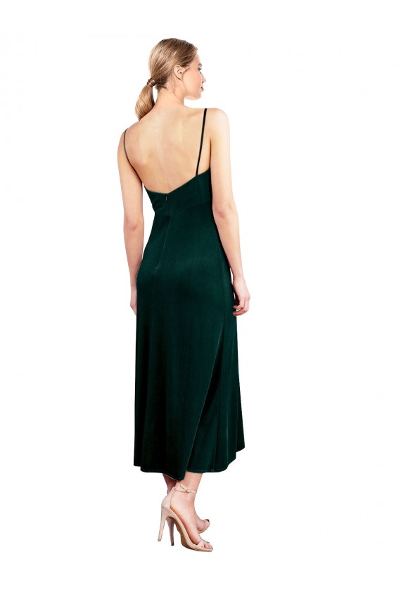 Vert foncé Trapèze Bretelles spaghetti midi Velours Stretch Courte Robes demoiselle d'honneur / Robes de bal / Robes de cocktail en Gros