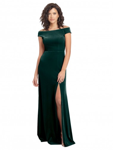 Vert foncé Trapèze Col Carré Velours Stretch Longue Formelles Robes demoiselle d'honneur / Robes de soirée / Robes de bal en Gros